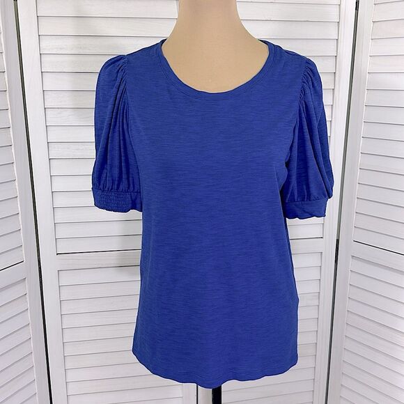 Chico’s Slub Top Size 1 (8) Blue Short Sleeve - Picture 2 of 12